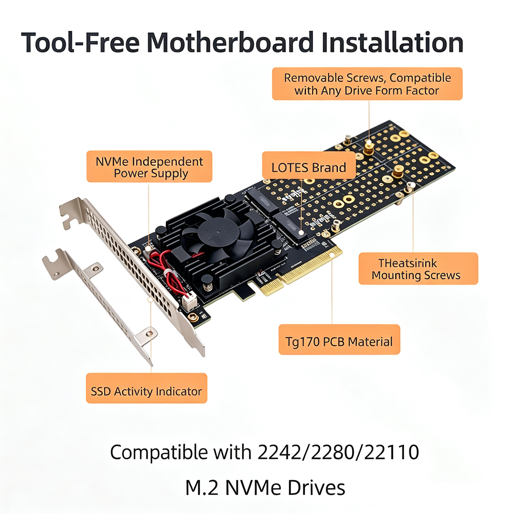 Placa de expansão PCIe 3.0 X8  - Quad M.2 Nvme Pcie Bifurcation Card avaliação e preço